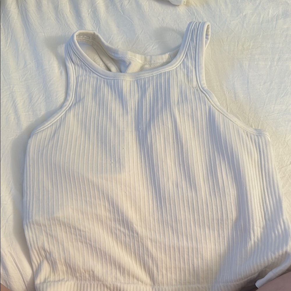 Lululemon Athletica White Ribbed Tank Top